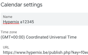 URL calendar settings